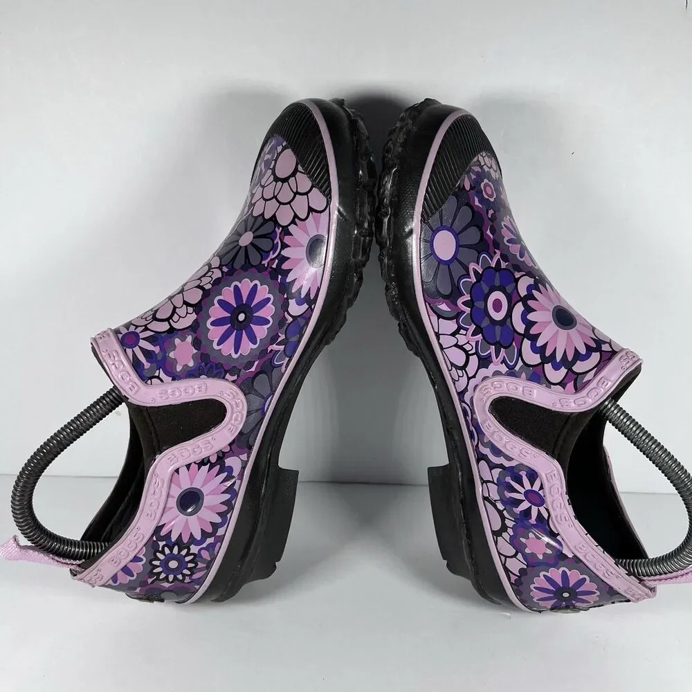 Bogs Rue Ambrosia Pink Purple Floral Rubber Slip On Rain Boots Shoes Women's 8